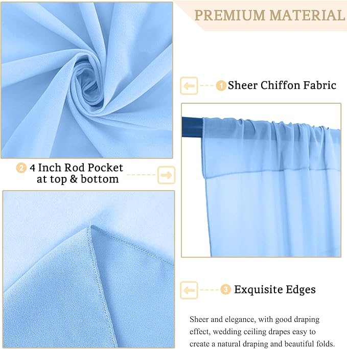 MODFUNS Light Blue Ceiling Drapes Wedding Arch Drapery 5x30ft 2 Panels Sheer Chiffon Curtain Drapes Tulle Ceiling Fabric Draping Fabric Vintage Wedding Ceremony Party Tent Ceiilng Drapes Supplies