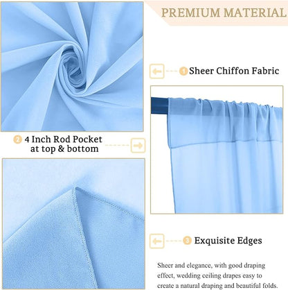 MODFUNS Light Blue Ceiling Drapes Wedding Arch Drapery 5x30ft 2 Panels Sheer Chiffon Curtain Drapes Tulle Ceiling Fabric Draping Fabric Vintage Wedding Ceremony Party Tent Ceiilng Drapes Supplies