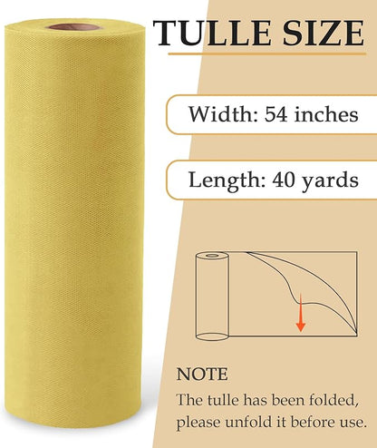 Antique Gold Tulle Fabric Roll, 54" x 40 Yards (120FT) Tulle for Christmas Decorations Tutu Party Wedding Backdrop Baby Shower Table Skirts Gift Wrapping