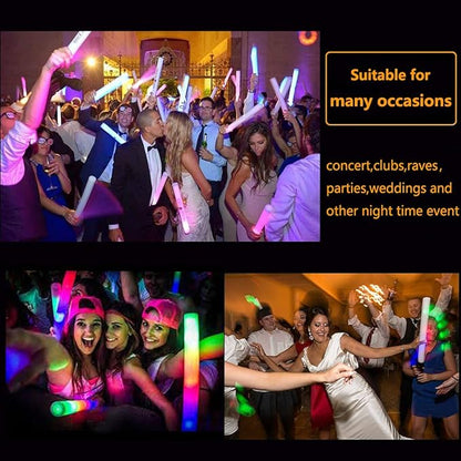 Foam Glow Sticks Bulk 100 Pack,3 Modes Flashing LED Light Sticks Glow in The Dark Party Supplies Light Up Toys for Parties Wedding Birthday Concert Christmas Halloween