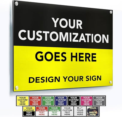 Custom Metal Signs, Personalized Aluminum, Customized Safety, Business Signs, Waterproof Outdoor, White Aluminum (Black & Yellow, 18x12 In)
