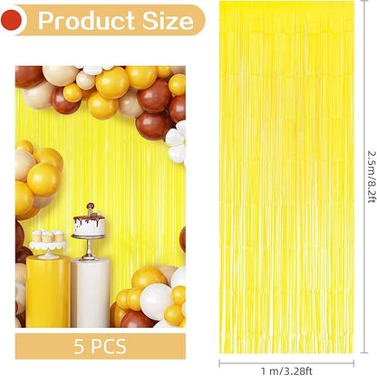 5 Pack Yellow Foil Curtain Backdrop 3.2ft x 8.2ft Tinsel Foil Fringe Curtains Macaron Photo Booth Streamer Backdrop for Party Decorations Birthday Baby Shower Bachelorette Holiday Decor (Yellow)