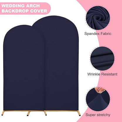 7.2FT Wedding Arch Covers Arch Backdrop Cover Arch Stand Covers Set Arch Cover Spandex Fabric Stretchy Backdrop for Wedding Birthday Party Decoration Baby Shower (Dark Blue)