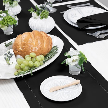 Solino Home Linen Black Table Runner 132 Inches Long - 100% Pure Linen Extra Long Table Runner 14 x 132 Inch for Fall, Autumn, Halloween, Thanksgiving, Holiday - Classic Hemstitch