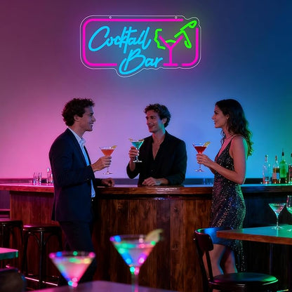 Cocktail Bar Neon Sign, Cocktail Vintage LED Neon Light Signs for Wall Decor Dimmable Led Light Up Sign for Home Beer Bar Pub Night Club Party Man Cave Decoration Gift USB Powered(16.9"*8.7")