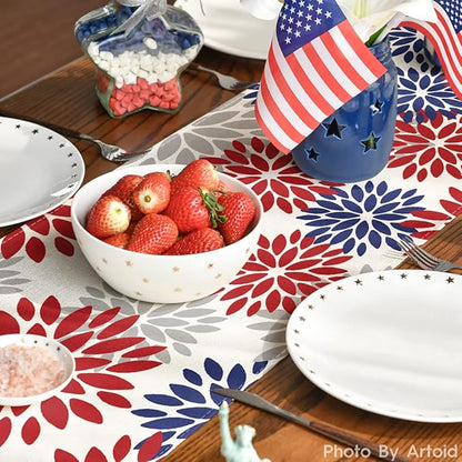 Artoid Mode Red Dahlia Floral Pinnata Memorial Day Table Runner, 4th of July Veterans Day Kitchen Dining Table Decoration for Home Party Decor 13x72 Inch