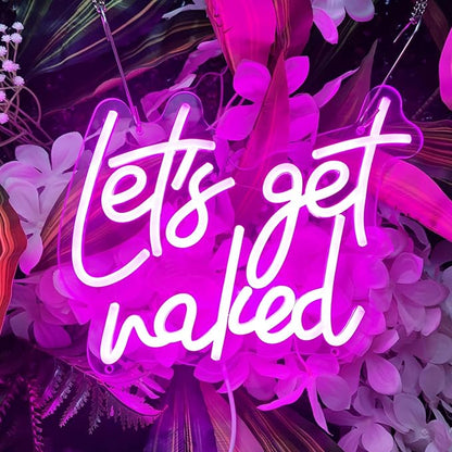 Lets Get Naked Neon Sign Let's Get Naked Neon Signs for Wall Decor, Led Light Sign for Girls Thanksgiving Bedroom Birthday Party Bar, 11.8" x 9.4"