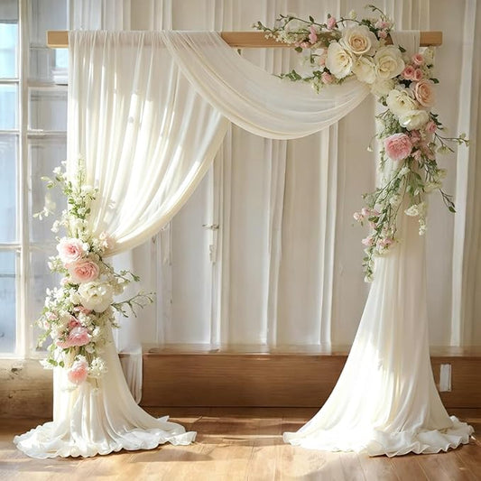 MDS Halloween Chiffon Draping Fabric - 2 Panel, 30" Wide x 20ft Long - Sheer Spooky Arbor & Canopy Drapery for Haunted House Backdrops, Party Ceilings, DIY Costumes & Themed Events - Ivory