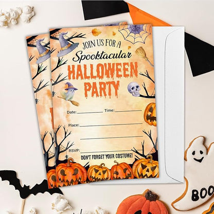 Halloween Party Invitations, Spooky Pumpkins Halloween Party Fill in Invites Cards With Envelopes (20 Count), Double Sided Design