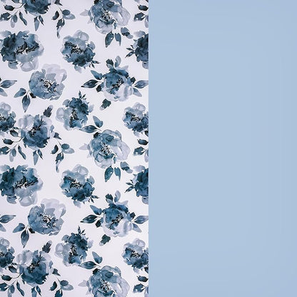 RUSPEPA Reversible Floral Wrapping Paper for Girls Women, Mini Roll, Watercolor Blue Floral and Solid Blue Gift Wrap Paper for Birthday, Wedding, Mother's Day, Bridal Shower, 17 Inches x 16.4 Feet