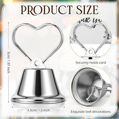 24 Pcs Table Number Holders Place Card Holders for Table 2 Inch Ring Clip Bell Number Holder Metal Picture Holder for Wedding Christmas Restaurant Home Photo Office Memo(Silver,Heart)