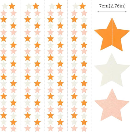 Orange-Beige Peach Party-Decorations Star Garland - 62ft Boho Fall Autumn Streamers Hanging Banner,Thanksgiving Harvest Twinkle Twinkle Little Star Baby Bridal Shower Wedding Engagement Decor Hugtmr