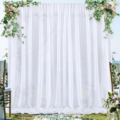 PARTISKY 10x10ft White Chiffon Sheer Backdrop Curtains (2 Panels 5x10ft Each) -Wrinkle-Free Drapes for Wedding, Birthday Party & Photography Stage Decor