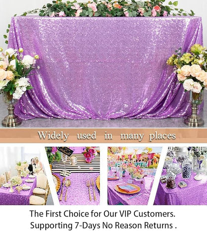 ShinyBeauty 72x72 Inch Square Sequin Tablecloth Overlay - Lavender Shimmer Wedding Table Cover for Cocktail Party, Light Purple Sparkling Cake Table Decoration
