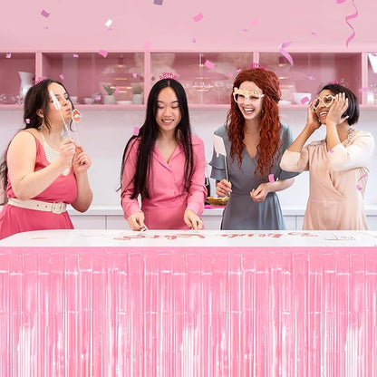 3 Pack 29 x108 Inch Macaron Pink Foil Fringe Table Skirts Metallic Banner for Tinsel Streamer Garland Backdrop for Parade Floats Wedding Thanksgiving Birthday Christmas New Year Party Decoration