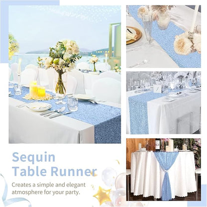 Glitter Sequin Table Runners 10 Pieces 12x108 Inchs Baby Blue Elegant Wedding Sparkly Table Runner Birthday Bachelorette Celebration Decorations Supplies