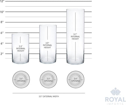 Royal Imports Glass Cylinder Flower Centerpiece Vases Set of 3 - Hurricane Candle Holder Pillar, Floating, Tealights - Use for Floral, Wedding, Home Decor, Holiday Includes 3 Floating Candles