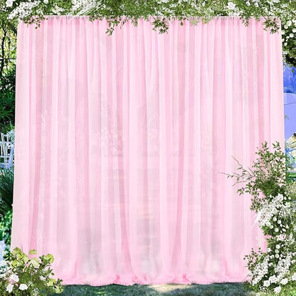 PARTISKY 10x10ft Pink Chiffon Sheer Backdrop Curtains, Wrinkle-Free Wedding Backdrop Drapes for Birthday Party Ceremony Arch Stage Decor Background for Photography 5x10ft,2 Panels