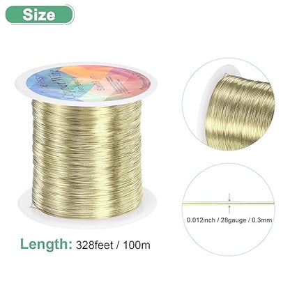 0.3mm Jewelry Wire, 28 Gauge 328FT Craft Wire Copper Beading Wire for Jewelry Making/Planting/Weaving/DIY Crafting, Soft Metal Wires [100M, Light Golden]