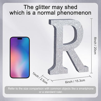 TONIFUL 8 Inch Silver Glitter Letter R Table Centerpiece A-Z Silver Birthday Party Decorations,Silver Alphabet R for Birthday,Chrismas,Graduation,Bridal Shower,Wedding,Anniversary Party Supplies