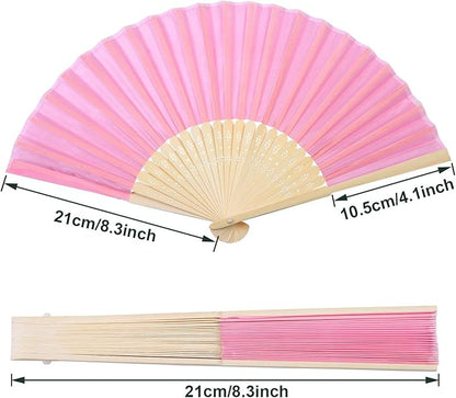 Aneco 18 Pieces Pink Handheld Cloth and Bamboo Folding Fans for Wedding Decoration, Church Gifts, Party Favors, DIY Decoration