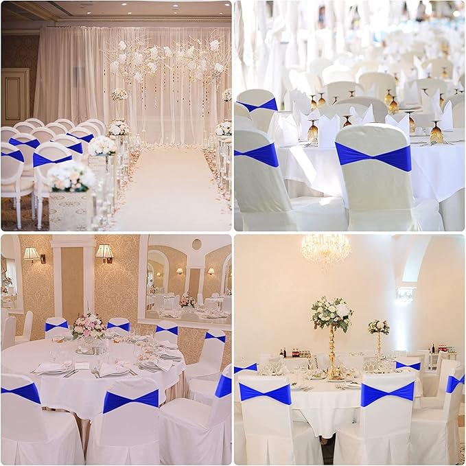 VDS Pack of 250 PCS | Royal Blue | Spandex Chair Sashes Bows Without Buckle | Stretch Elastic Banquet Universal Folding Chair Band Tie with for Wedding Party Conference Celebration Event Decoration