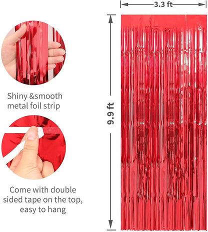 Crosize 2 Pack 3.3 x 9.9 ft Red Foil Fringe Curtains Party Decorations, Red Tinsel Curtain Backdrop for Parties, Door Streamers, Glitter Streamer Fringe Backdrop for Birthday Decoration
