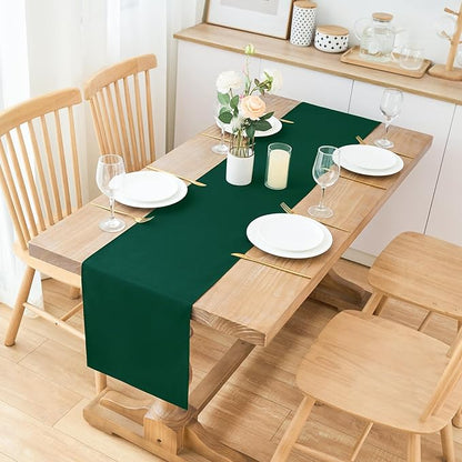 2 Pack Green Long Table Runner 12 x 108 Inch Solid Color Farmhouse Runners Coffee Table Dresser for Daily Party Home Decoration