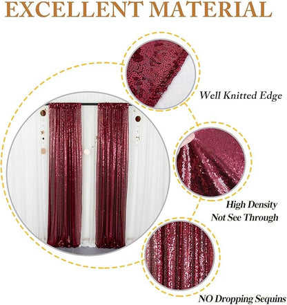 ShinyBeauty Burgundy Sequin Curtain Backdrop 2 Panels 4FTx8FT Photo Curtain Backdrop Curtain Panels 96 Inches Long -190522E
