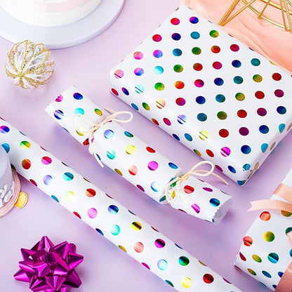 Yarcony Colorful Polka Dot Wrapping Paper,Gift Wrapping Paper, Rainbow Polka-Dot Gift Wrap for Present Packaing, Boy Girl Birthday, Party, Holiday,Christmas and Celebrations(17 Inch X 16.5 Feet)