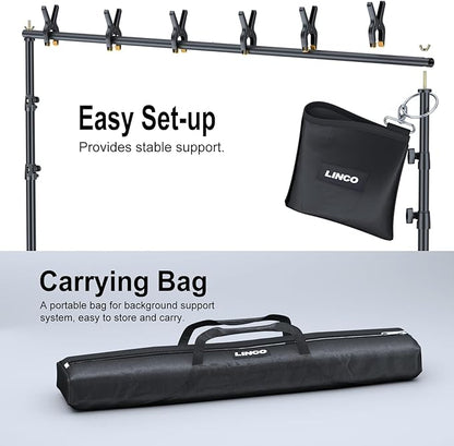 LINCO Backdrop Stand for Parties Kit 10x7 ft Adjustable Back Drop Photography Studio Photo Background Support System with Clamps, Sand Bag, Carrying Bag 4172