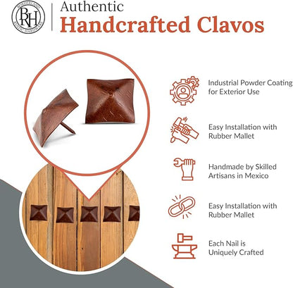 50 Pack 2" Square Head Iron Clavos Decorative Nails – Sealed Rusted – Handmade Rustic Square Fasteners for Farmhouse Shutters, Faux Wood, Barn Doors, Shutters, and Gates – Ornamental Wood Accent