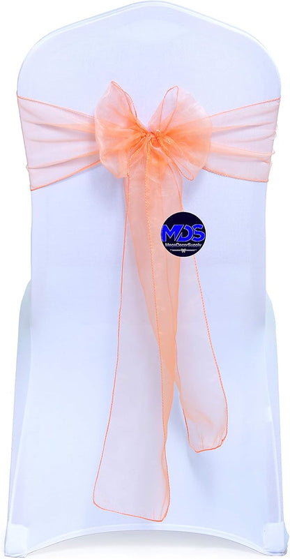 MDS Pack of 200 PCS Organza Chair Sashes Wider Dining Chair Bows Ribbon Tie Back for Wedding Party Birthday Bridal Shower Reception Event Banquet Home Chair Cover Decoration - Peach
