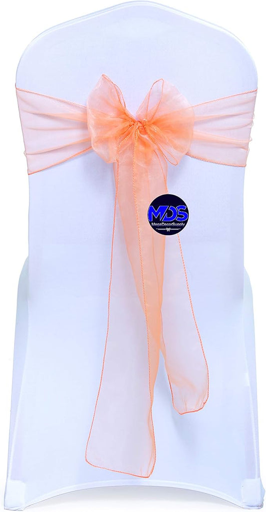 MDS Pack of 300 PCS Organza Chair Sashes Wider Dining Chair Bows Ribbon Tie Back for Wedding Party Birthday Bridal Shower Reception Event Banquet Home Chair Cover Decoration - Peach