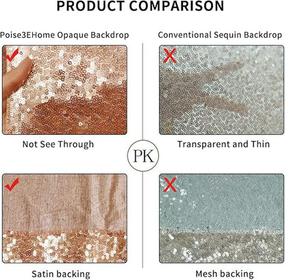 Poise3EHome 8Ft x 8Ft Rose Gold Sequin Backdrop, Glitter Thick Satin Background Drapes, Sparkly Opaque Photography Curtain, Sequence Xmas Thanksgiving Backdrop for Wedding Party Festival Decor