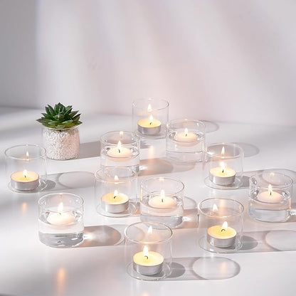 NUPTIO Clear Tealight Candle Holders: Set of 24 Glass Votive Holders Bulk - Small Floating Candleholder for Wedding Birthday Holiday Table Centerpieces Decoration (2.24 x 1.97 inch)