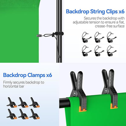 EMART Photo Video Studio 7 x 10ft Green Screen Backdrop Stand Kit, Photography Background Support System with 6 x 9ft 100% Cotton Muslin Chromakey Curtain