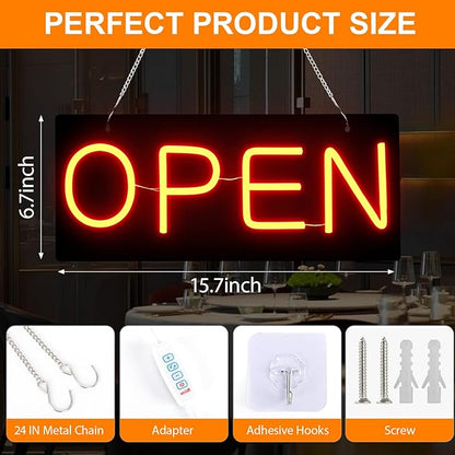 Led Open Sign for Business,OPEN and Close Double sided switching,Powered by 5V USB, And Adjustable Bright,Neon Sign for Storefront Window Glass Door Shop Store Florists Bar 15.7'' X 7''