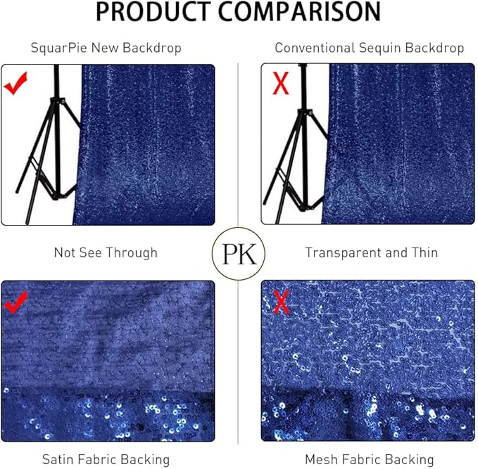 SquarePie Sequin Backdrop Not See Through Thick Background for Glitter Curtain Party 4FT x 8FT Navy Blue