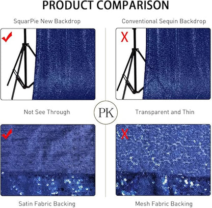 SquarePie Sequin Backdrop Not See Through Thick Background for Glitter Curtain Party 4FT x 8FT Navy Blue