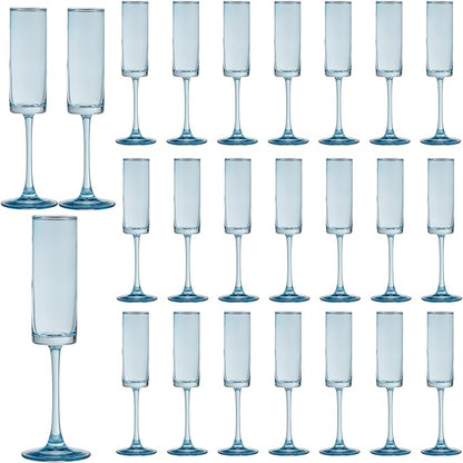 24 Pieces Blue Champagne Flutes 6 OZ Straight Sided Wine Glasses Champagne Long Stem Drinking Colored Glasses,Set of 24 Hand Blown Champagne Flutes Goblets for Wedding Cocktail Cups,Cava, Prosecco