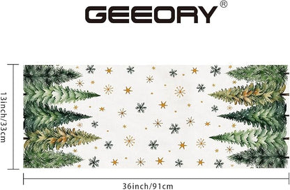 GEEORY Christmas Table Runner 13x36 Inch, Xmas Tees Snowflakes Holiday Decorative Farmhouse Table Decoration for Kitchen Dinning, Indoor Outdoor Dinner Party Decor (Light Green) GT166-36