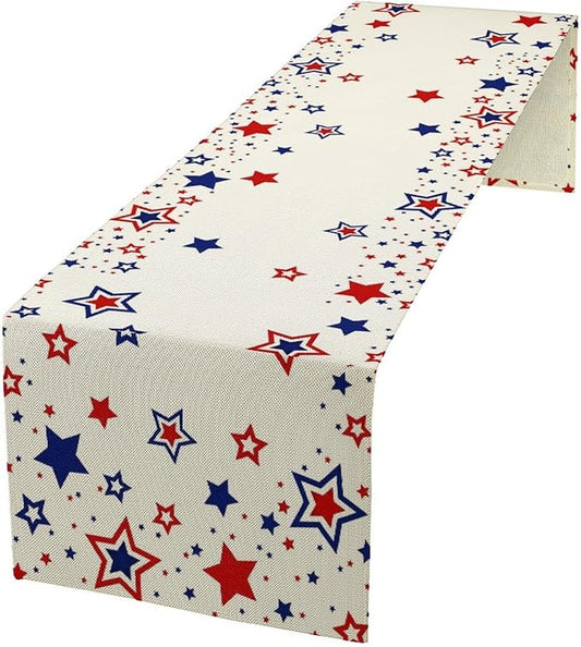 4th of July Table Runner, American Stars Patriotic Independence Day Table Runner for Indoor Outdoor Party Home Kitchen Dining Table Decor, Blue Red, 13x60inch