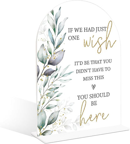 Acrylic Wedding Signs, Greenery Theme You Should Be Here, Memorial Table Sign for Wedding, Bridal Shower Table Decor with Stand, Engagement, Anniversary, Newlywed Events and Parties Supplies, 22