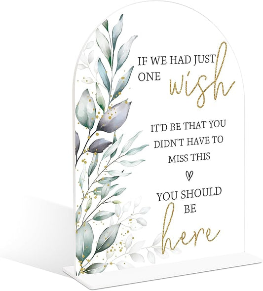 Acrylic Wedding Signs, Greenery Theme You Should Be Here, Memorial Table Sign for Wedding, Bridal Shower Table Decor with Stand, Engagement, Anniversary, Newlywed Events and Parties Supplies, 22