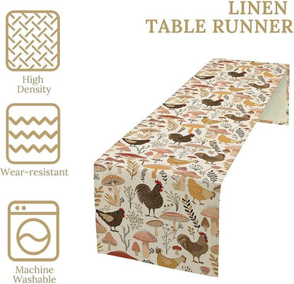 Mushroom Table Runner,Retro Natural Plant Famhouse Table Runner for Kitchen Dining Table Home Party Decoration 13x108 Inch