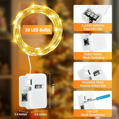 12 Pack Fairy Lights Battery Operated - 7ft 20 Led Twinkle Lights 3 Modes, Bulk Mini String Lights Waterproof for Mason Jars Vases DIY Party Wedding -Warm White & Cold White