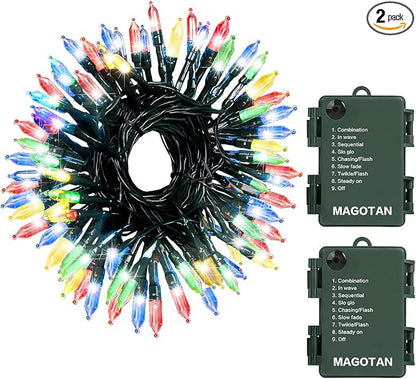 Christmas Lights 50 LED String Lights Battery Operated Clear Mini Lights18ft with Timer for Thanksgiving Day Wreath Christmas Tree Indoor Outdoor Decoration, Waterproof, Multicolor 2Pack
