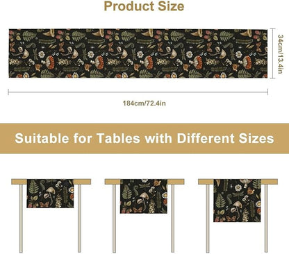 Mushroom Table Runner,Retro Forest Plant Table Runner for Kitchen Dining Table Home Party Decoration 13x108 Inch