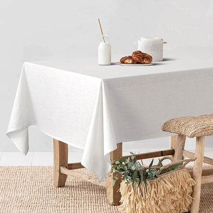 MIULEE White Linen Cotton Blend Tablecloth Rectangle, Luxury Waterproof Stain Resistant Durable Farmhouse Oblong Table Cloth for Dining Party Christmas Weddings Birthday Picnic Events, 52 x 70 inch